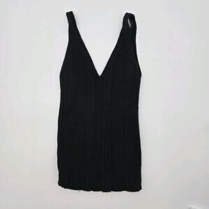 By Anthropologie Top Womens XS Black Tank Sweater Ribbed Knit V Neck Plunge